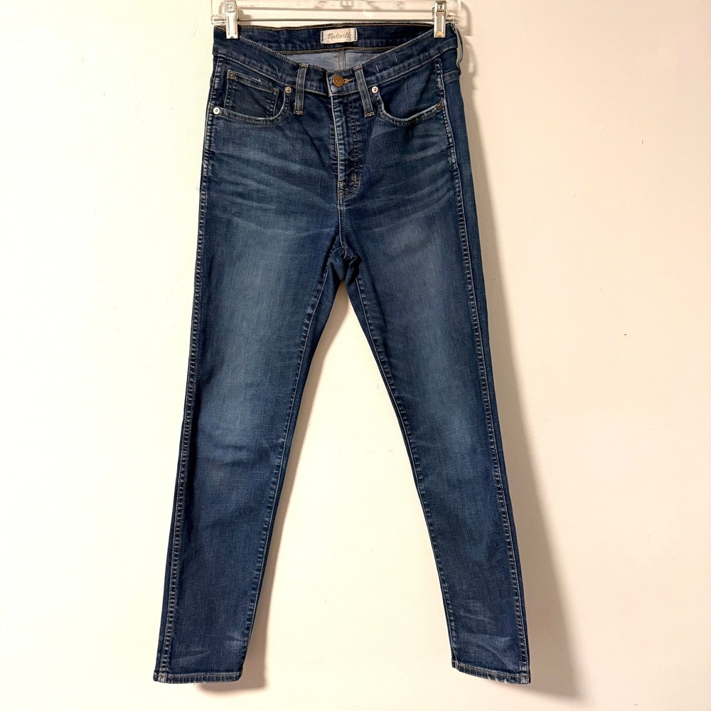 Madewell Slim Straight High Rise Jeans Dark Wash Blue Size 28x29 Comfort Stretch